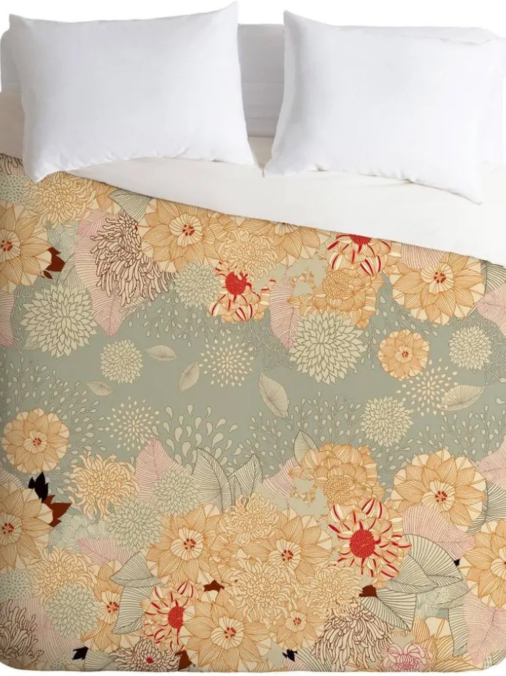 Floral Meadow Duvet Cover in Sage and Peach
